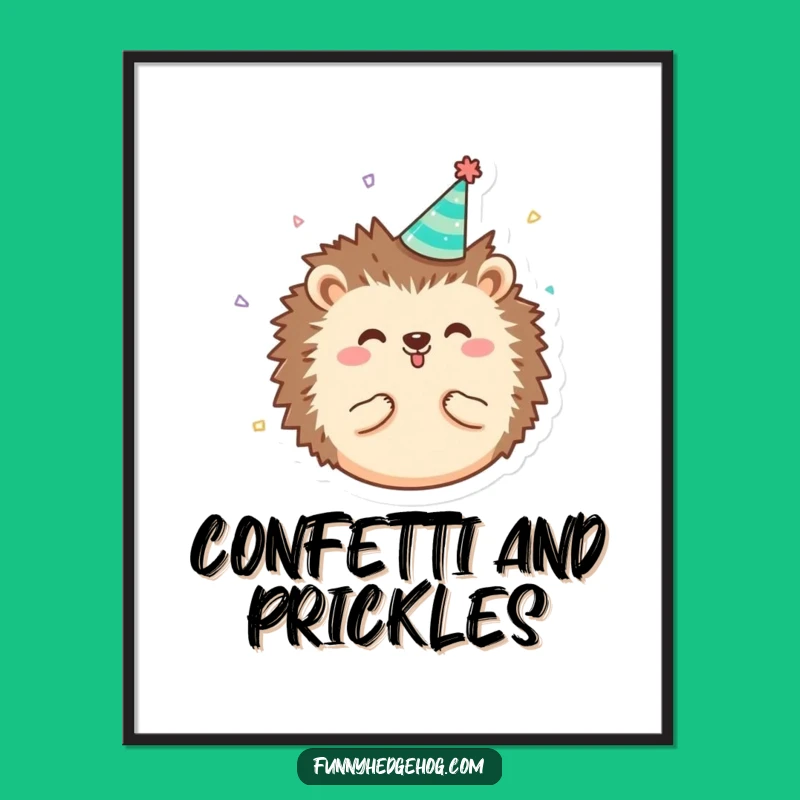Funny Hedgehog Party Digital Print, Tiny Hat Confetti Art, Instant Whimsical Decor