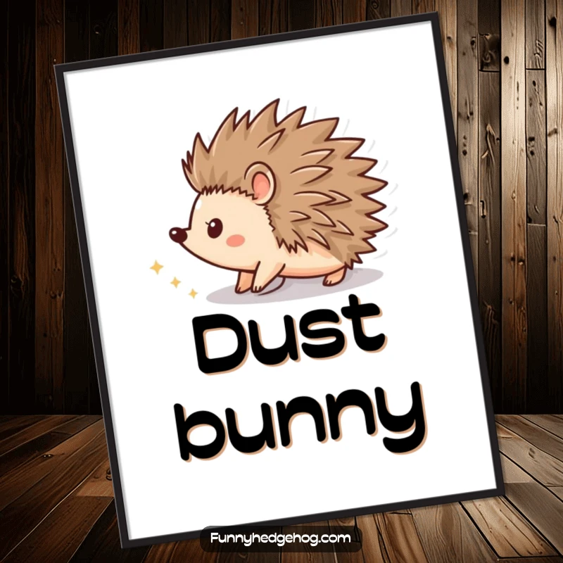 Funny poster illustrating a hedgehog shape in a spinning motion, surrounded by a trail of sparkling dust, adding dynamic flair.