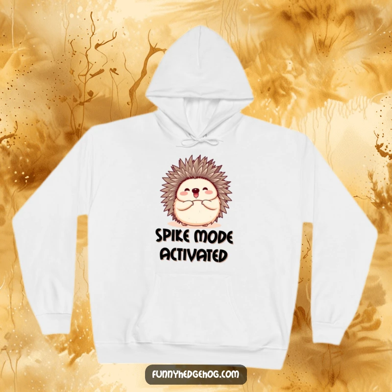 Funny hoodie featuring a hedgehog curled into a ball, then happily popping open with a wide, joyful smile.