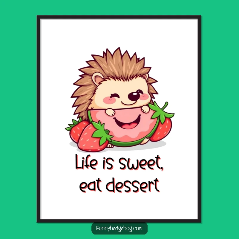 Free Printable Hedgehog Strawberry Art: Kawaii Decor with Berry Good Vibes