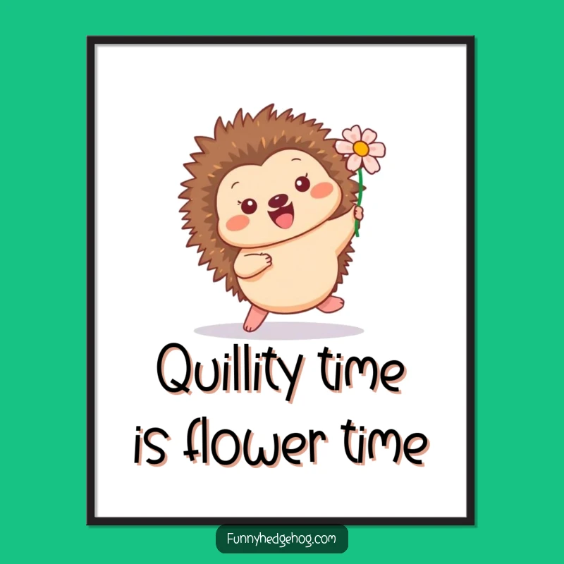 Free Printable Wall Art: Hopping Hedgehog Flower Power - Funny Downloadable Decor
