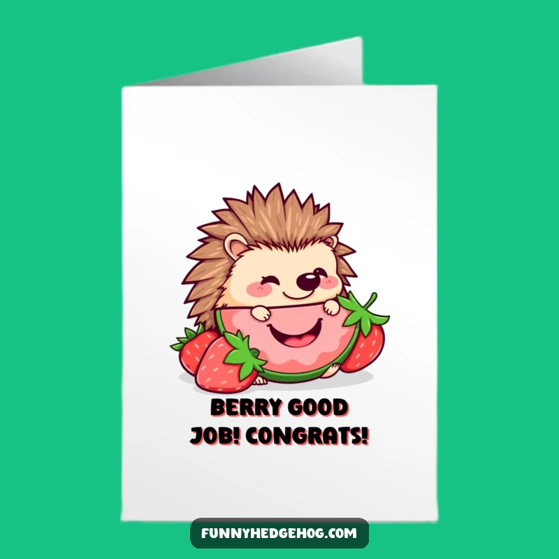 Free Printable Hedgehog Card: Congrats with a Sweet Strawberry Treat!