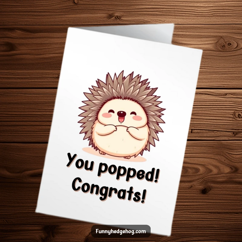 Funny Free Printable Congratulations Card: A hedgehog happily unfurling from a ball into a cheerful pose.