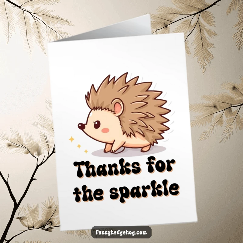 Funny Free Printable Thank You Card: A hedgehog shape spins, creating a trail of sparkling dust. A dazzling thank you.