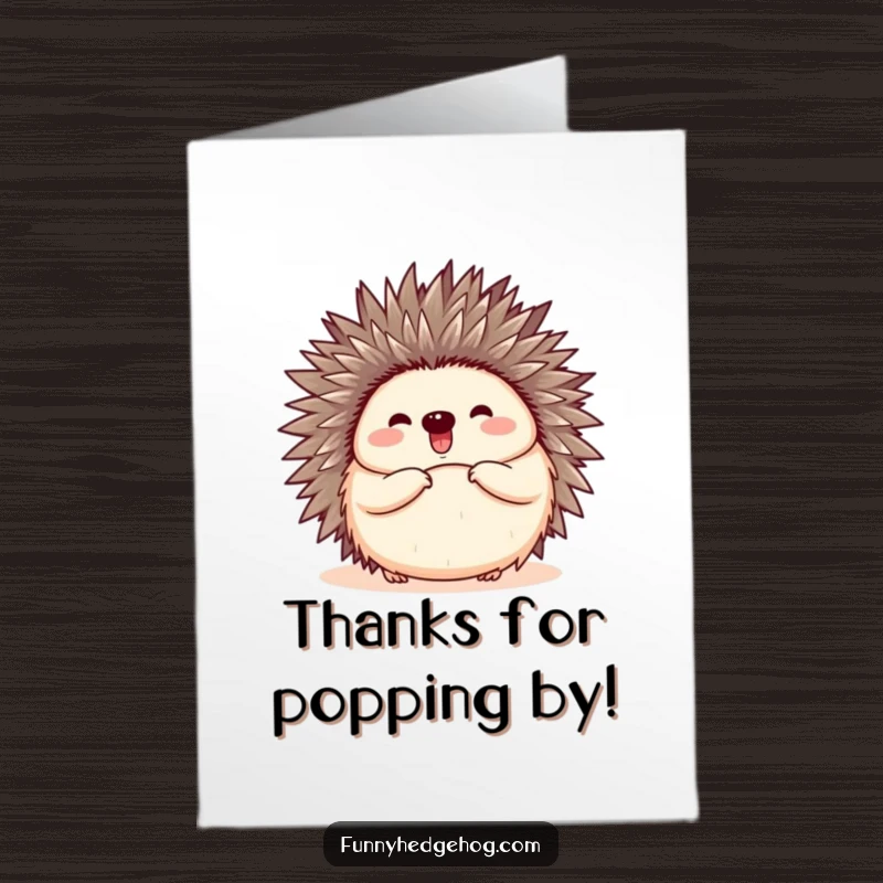 Funny Free Printable Thank You Card: A hedgehog happily popping open from its tightly curled state.