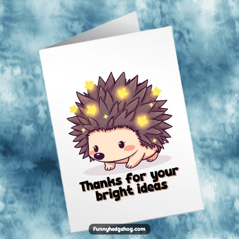 Funny Free Printable Thank You Card: Tiny fireflies illuminate a happy hedgehog's spikes. A glowing thank you message.